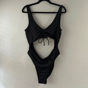 PINK Victoria's Secret Black Ruched Cutout One Piece Swimsuit XL